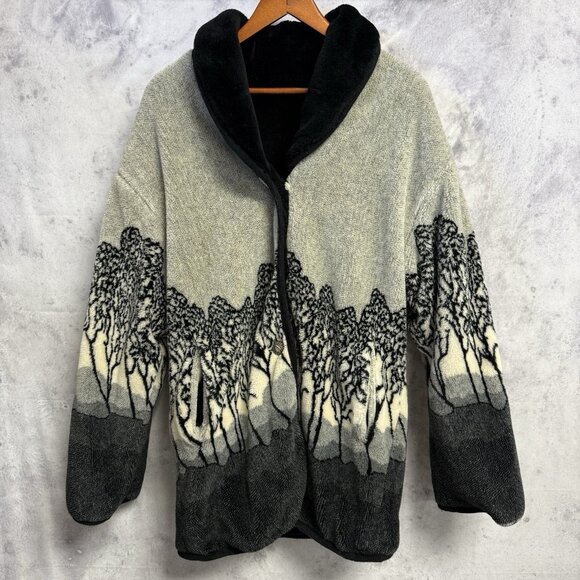 Vintage Nordic Lights Fleece Jacket Reversible Oversized Fuzzy - Picture 1 of 11
